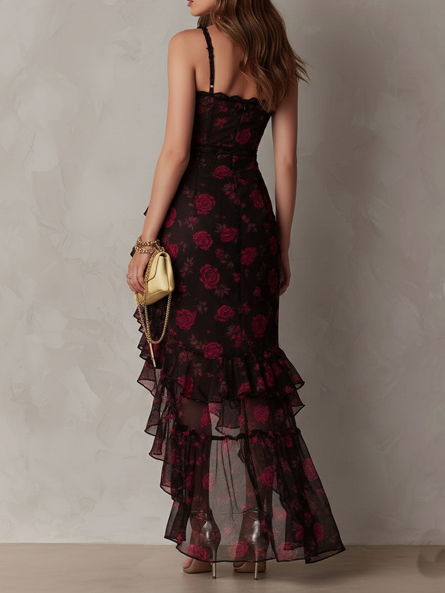 Lowen | Floral Ruched Ruffle Hem Dress